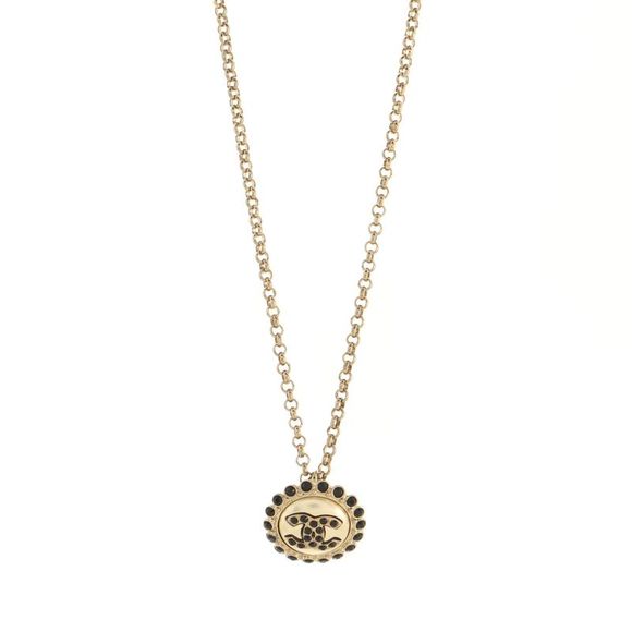 Chanel Jewelry - Chanel CC Round Pendant Necklace Metal with Crystals, Faux Pearls and Beads Gold